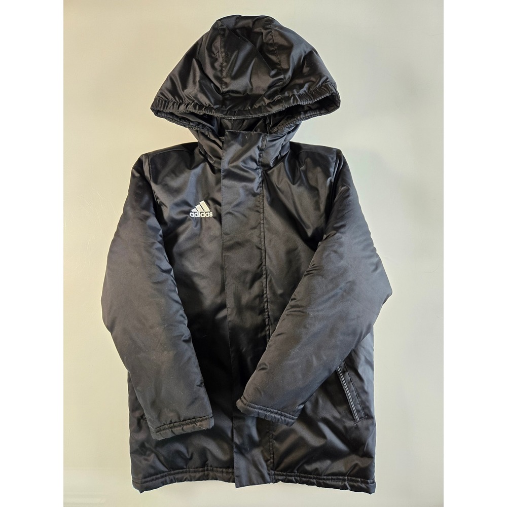 Adidas Kids Black Hooded Puffer Jacket Insulated Parka Size XS 7-8Y